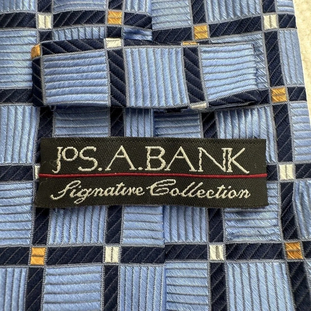 Jos A Bank Signature Collection Geometric Silk‎ Blue Mens Tie Long